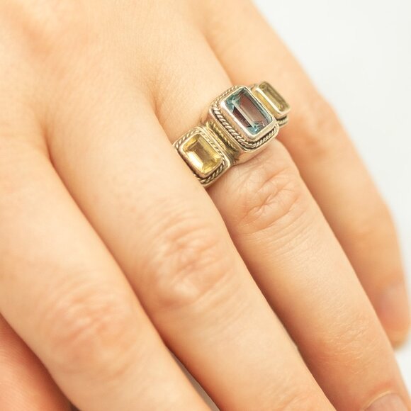 Lori Bonn Vintage Sterling Silver Gemstone Ring–Blue Topaz & Citrine, Size 57.5 - Picture 16 of 16